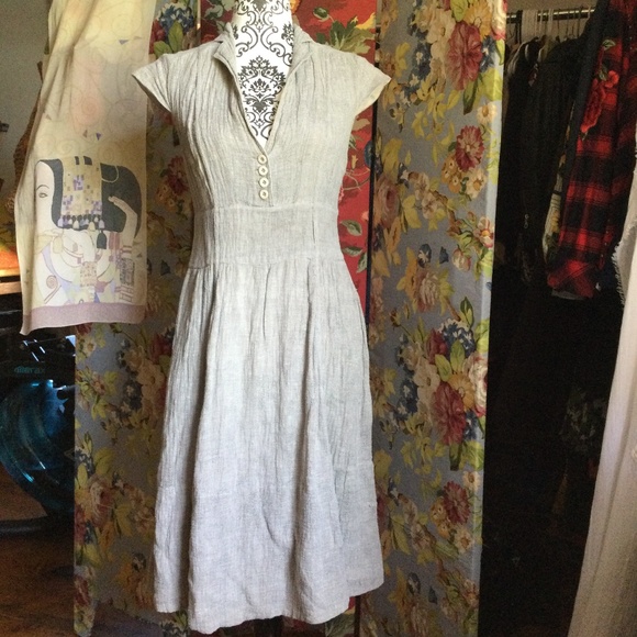 Linen Gauze Dress by Identify Tan in color size 4 - Picture 2 of 14